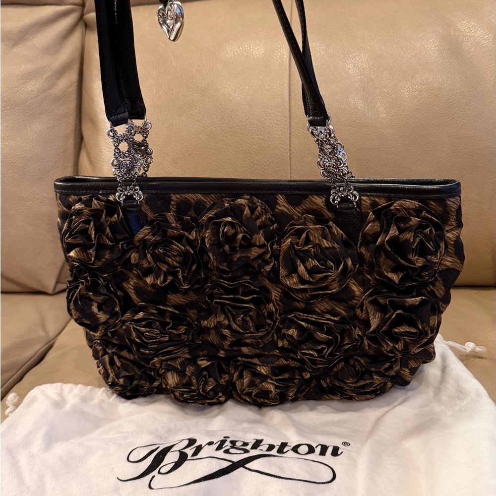 Brighton Black and Brown Rosette Shoulder Bag